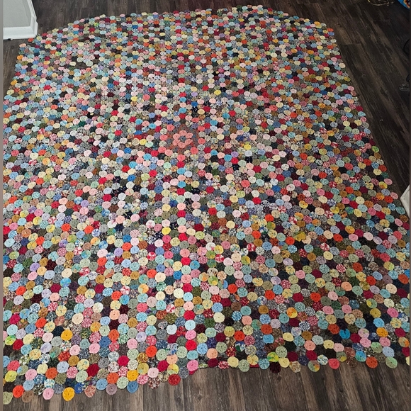 Vintage Handmade Colorful Yo-yo Patchwork Quilt Bedspread King 85.5"x101" - Picture 3 of 16